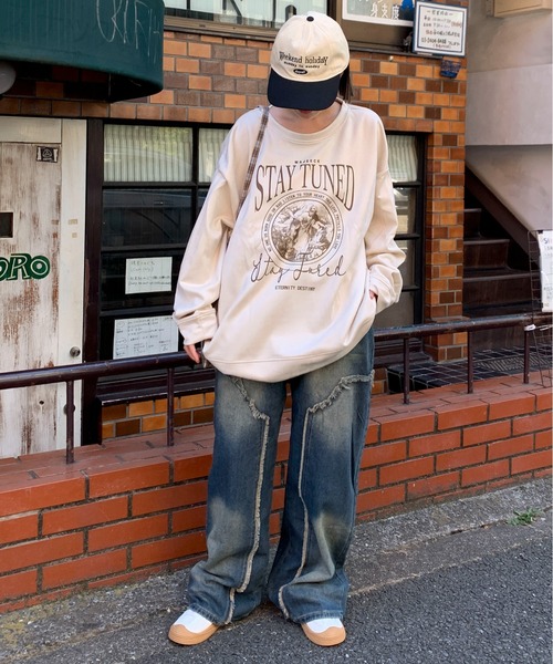 link lot(リンクロット)の「ヴィンテージライクフェイクスウェードビッグロゴスウェット(スウェット・メンズ・パープル/ブラウン/グレー/アイボリー・M/L)」の9枚目の写真