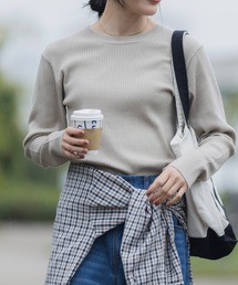 〈吸湿発熱〉ウォッシャブルクルーネックリブニットプルオーバー【THE CRAFT CREW PRODUCTS】グレイッシュベージュ