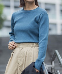 〈吸湿発熱〉ウォッシャブルクルーネックリブニットプルオーバー【THE CRAFT CREW PRODUCTS】ブルー