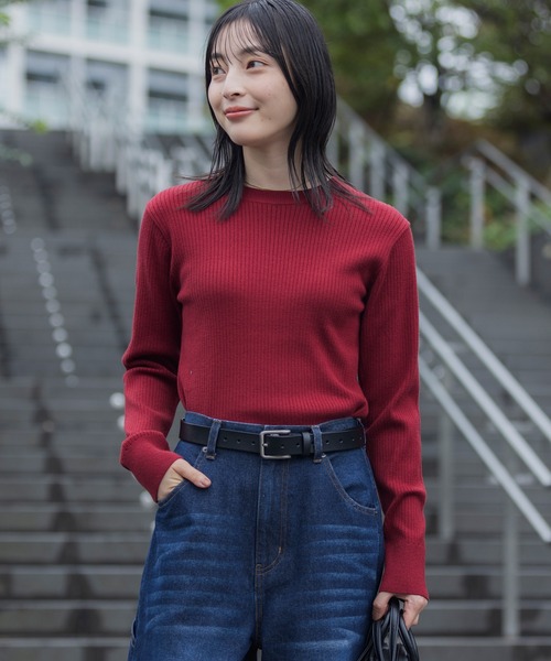 セール】〈吸湿発熱〉ウォッシャブルクルーネックリブニットプル