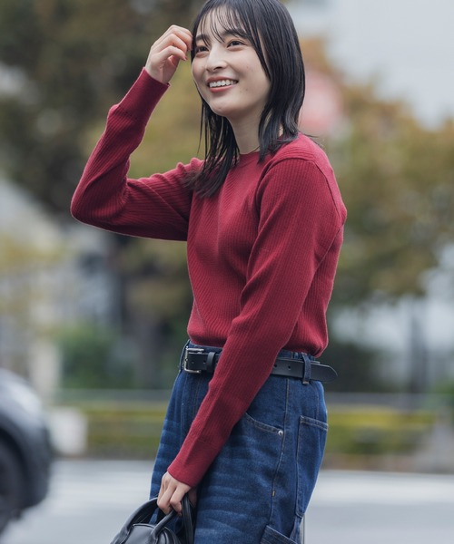 セール】〈吸湿発熱〉ウォッシャブルクルーネックリブニットプル