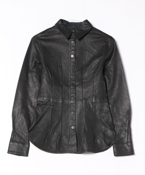 ALLSAINTS(オールセインツ)の「LARSON LEATHER PLEATED SHIRT | LARSON レザー プリーツ シャツ(シャツ/ブラウス・レディース・ブラック・6/8/10/4)」の8枚目の写真