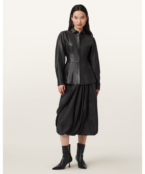 ALLSAINTS(オールセインツ)の「LARSON LEATHER PLEATED SHIRT | LARSON レザー プリーツ シャツ(シャツ/ブラウス・レディース・ブラック・6/8/10/4)」の6枚目の写真