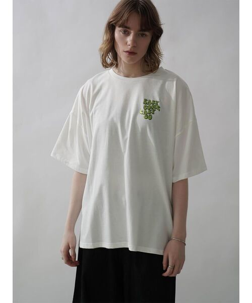 :ETHROF(イーサオブ)の「METALLIC BACK LOGO T-SHIRT(Tシャツ/カットソー・レディース・チャコール/ホワイト/ブルー・FREE)」の1枚目の写真