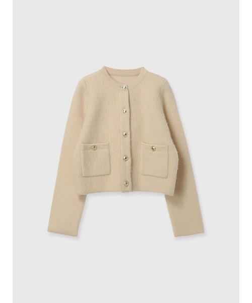 アニュアンス カシミアブレンドノーカラーニットジャケット新品未使用ベージュ ZOZO限定カラー】カシミヤブレンドノーカラーニットジャケット