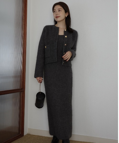 ZOZO限定カラー】カシミヤブレンドノーカラーニットジャケット