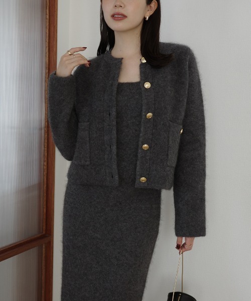 ZOZO限定カラー】カシミヤブレンドノーカラーニットジャケット（ノー