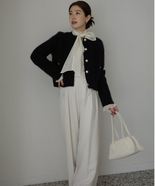 ZOZO限定カラー】カシミヤブレンドノーカラーニットジャケット（ノー