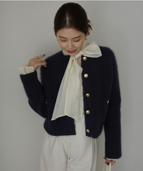 ZOZO限定カラー】カシミヤブレンドノーカラーニットジャケット（ノー