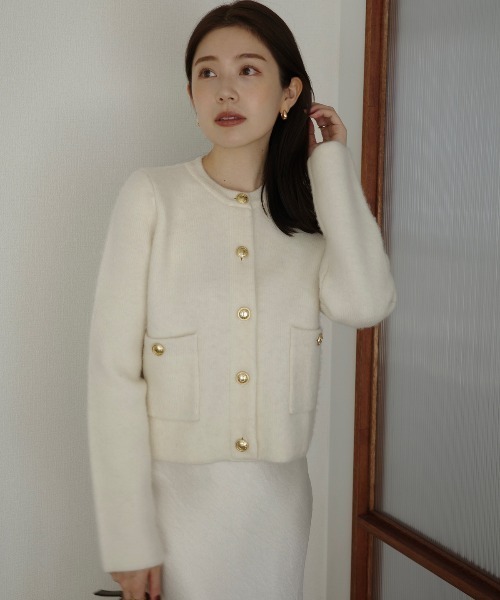 タグ付き新品未使用 anuans ノーカラーニットジャケット WHITE M アニュアンノーカラーニットジャケット ホワイト 白 anuans M ア