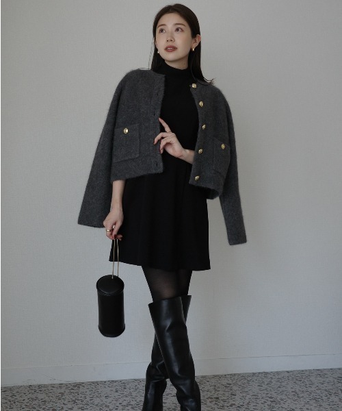 ZOZO限定カラー】カシミヤブレンドノーカラーニットジャケット（ノー