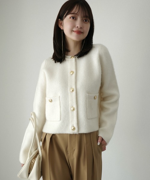 ZOZO限定カラー】カシミヤブレンドノーカラーニットジャケット（ノー