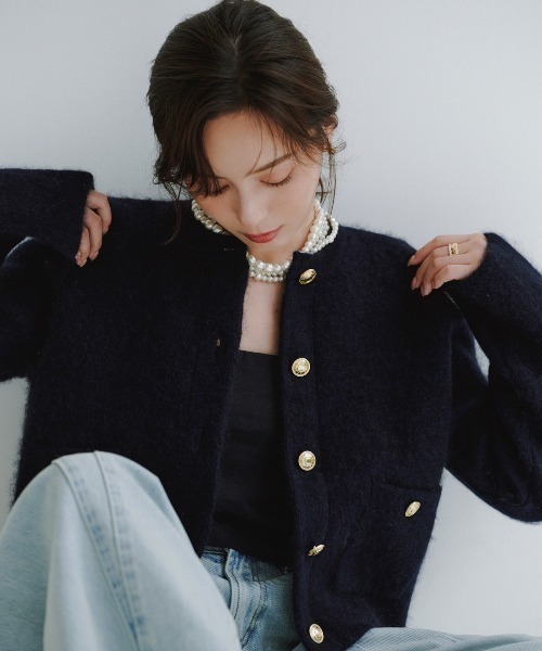 ZOZO限定カラー】カシミヤブレンドノーカラーニットジャケット