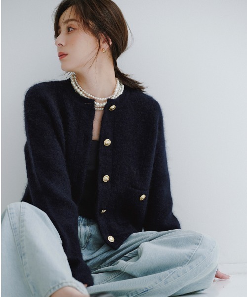 anuans カシミヤブレンドノーカラーニットジャケット　ZOZO限定カラー ZOZO限定カラー】カシミヤブレンドノーカラーニットジャケット（ノー