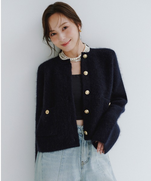 ZOZO限定カラー】カシミヤブレンドノーカラーニットジャケット（ノー