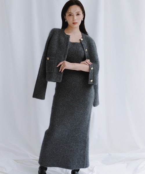 ZOZO限定カラー】カシミヤブレンドノーカラーニットジャケット