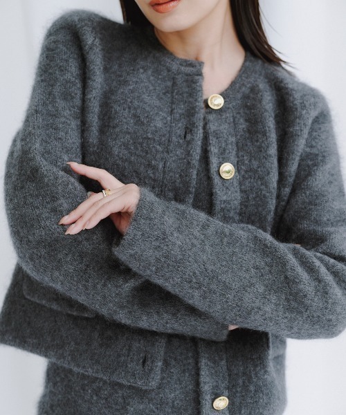 anuans カシミヤブレンドノーカラーニットジャケット ZOZO限定カラー】カシミヤブレンドノーカラーニットジャケット