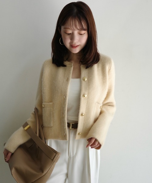 ZOZO限定カラー】カシミヤブレンドノーカラーニットジャケット