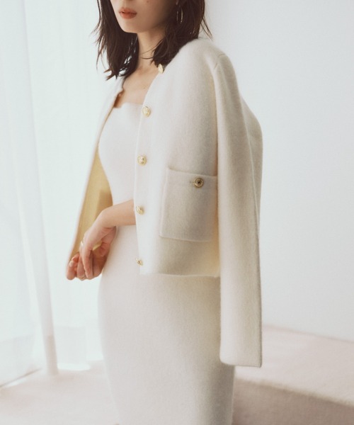 ZOZO限定カラー】カシミヤブレンドノーカラーニットジャケット（ノー