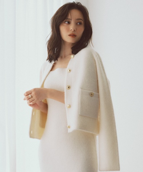 ZOZO限定カラー】カシミヤブレンドノーカラーニットジャケット（ノー