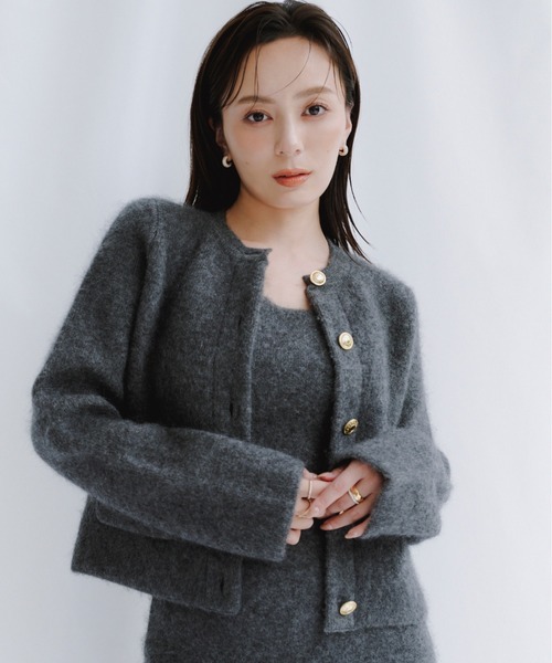 ZOZO限定カラー】カシミヤブレンドノーカラーニットジャケット（ノー