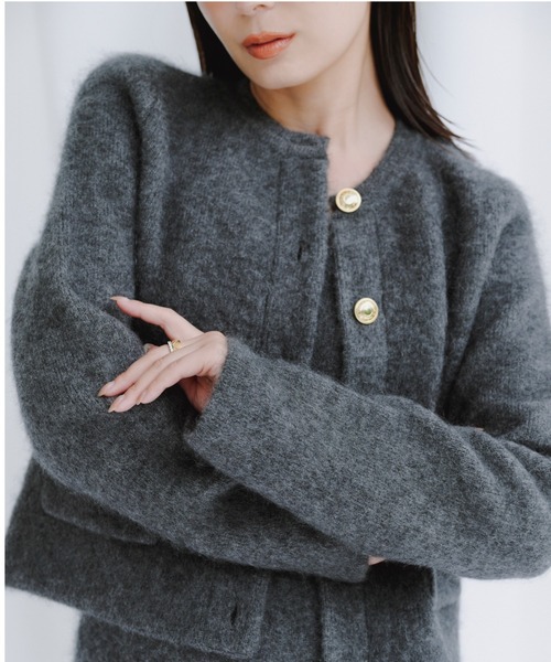ZOZO限定カラー】カシミヤブレンドノーカラーニットジャケット