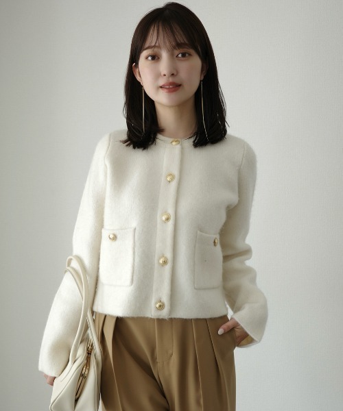 ZOZO限定カラー】カシミヤブレンドノーカラーニットジャケット