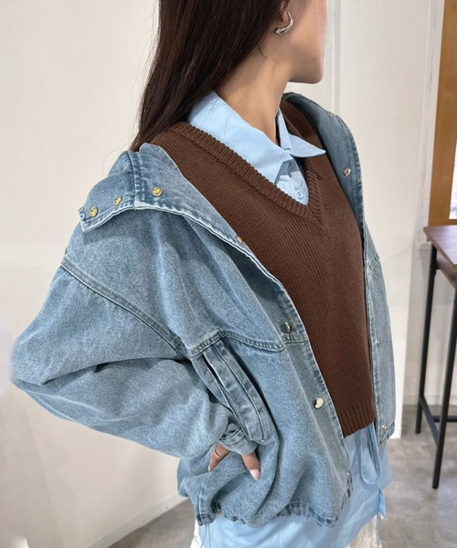 Jewelobe(ジュエローブ)の「オーバーサイズフーディーデニムブルゾン(デニムジャケット・レディース・ブルー/ネイビー・FREE)」の13枚目の写真