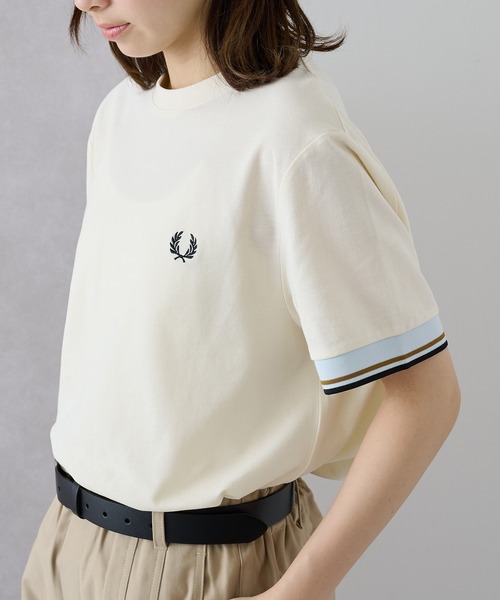 FRED PERRY(フレッドペリー)の「【FRED PERRY】TWIN TIPPED CUFF T-SHIRT M2396(Tシャツ/カットソー・レディース・ネイビー/ブラック系1/バーガンディー/ブラック/アイボリー/オフホワイト/チャコールグレー・S/M/L/XL)」の8枚目の写真