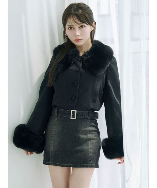 EATME（イートミー）の「フェイクファーカラージャケット（その他アウター・レディース・ブラック/アイボリー・FREE）」の4枚目の写真