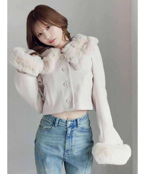 フェイクファーカラージャケット（その他アウター）｜EATME