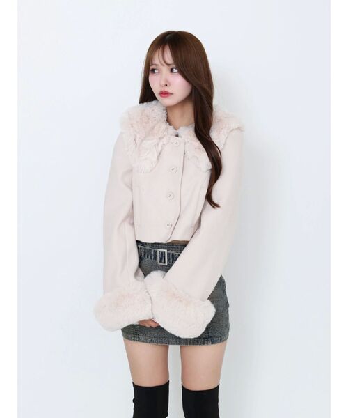 EATME（イートミー）の「フェイクファーカラージャケット（その他アウター・レディース・ブラック/アイボリー・FREE）」の19枚目の写真