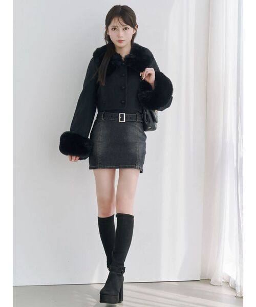 EATME（イートミー）の「フェイクファーカラージャケット（その他アウター・レディース・ブラック/アイボリー・FREE）」の6枚目の写真