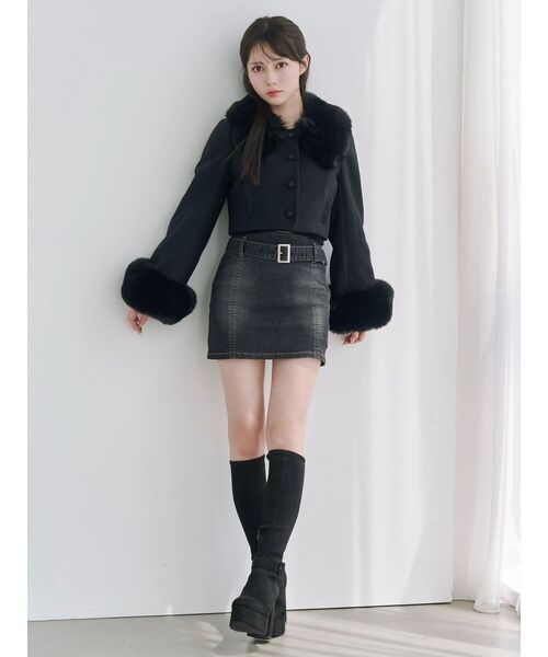 EATME（イートミー）の「フェイクファーカラージャケット（その他アウター・レディース・ブラック/アイボリー・FREE）」の7枚目の写真