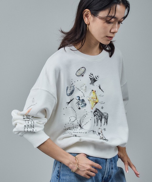 SALON adam et rope'（サロン アダム エ ロペ）の「アズマ裏毛スケッチプリントスウェット（スウェット・レディース・ホワイト・FREE）」の6枚目の写真