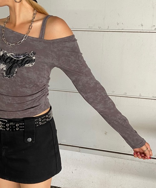 non-hedge(ノンヘッジ)の「デニムロゴワンショルダーロンT(Tシャツ/カットソー・レディース・オフホワイト/ブラック/チャコールグレー・FREE)」の7枚目の写真