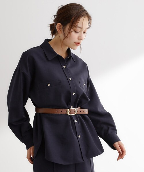 grove(グローブ)の「【カセット服/選べる着丈】洗濯機で洗えるオーバーシャツ(シャツ/ブラウス・レディース・ブラウン系その他/ライトベージュ/ネイビー系5・02/14/12/04)」の3枚目の写真