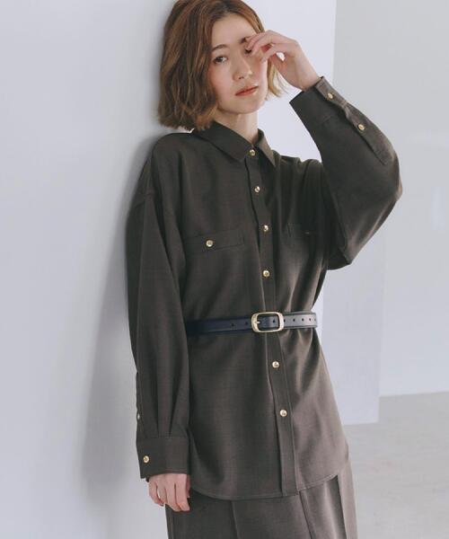 grove(グローブ)の「【カセット服/選べる着丈】洗濯機で洗えるオーバーシャツ(シャツ/ブラウス・レディース・ブラウン系その他/ライトベージュ/ネイビー系5・02/14/12/04)」の1枚目の写真