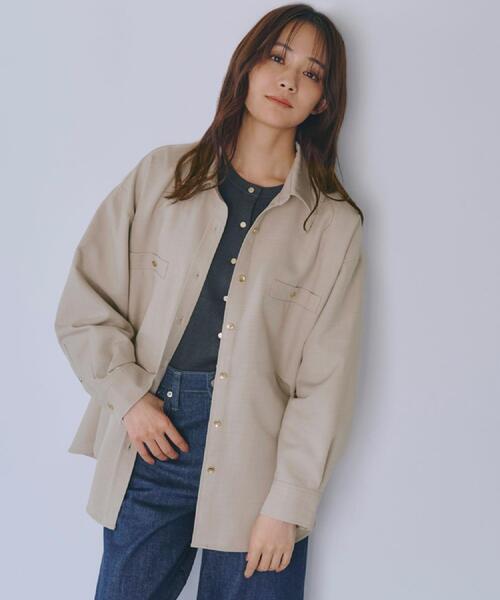 grove(グローブ)の「【カセット服/選べる着丈】洗濯機で洗えるオーバーシャツ(シャツ/ブラウス・レディース・ブラウン系その他/ライトベージュ/ネイビー系5・02/14/12/04)」の2枚目の写真