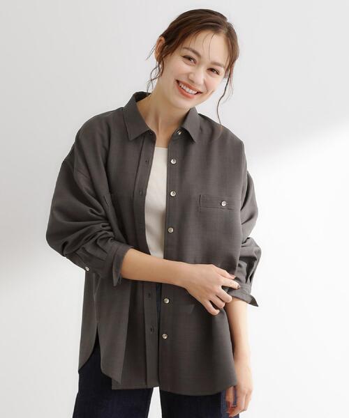 grove(グローブ)の「【カセット服/選べる着丈】洗濯機で洗えるオーバーシャツ(シャツ/ブラウス・レディース・ブラウン系その他/ライトベージュ/ネイビー系5・02/14/12/04)」の4枚目の写真