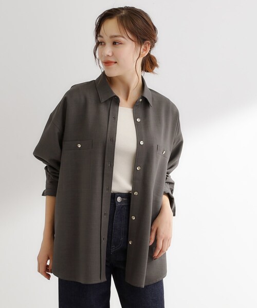 grove(グローブ)の「【カセット服/選べる着丈】洗濯機で洗えるオーバーシャツ(シャツ/ブラウス・レディース・ブラウン系その他/ライトベージュ/ネイビー系5・02/14/12/04)」の5枚目の写真