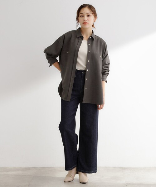 grove(グローブ)の「【カセット服/選べる着丈】洗濯機で洗えるオーバーシャツ(シャツ/ブラウス・レディース・ブラウン系その他/ライトベージュ/ネイビー系5・02/14/12/04)」の6枚目の写真