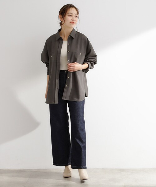 grove(グローブ)の「【カセット服/選べる着丈】洗濯機で洗えるオーバーシャツ(シャツ/ブラウス・レディース・ブラウン系その他/ライトベージュ/ネイビー系5・02/14/12/04)」の7枚目の写真