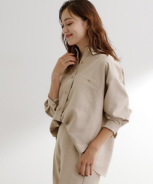 grove(グローブ)の「【カセット服/選べる着丈】洗濯機で洗えるオーバーシャツ(シャツ/ブラウス・レディース・ブラウン系その他/ライトベージュ/ネイビー系5・02/14/12/04)」の12枚目の写真