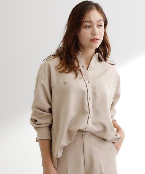 grove(グローブ)の「【カセット服/選べる着丈】洗濯機で洗えるオーバーシャツ(シャツ/ブラウス・レディース・ブラウン系その他/ライトベージュ/ネイビー系5・02/14/12/04)」の14枚目の写真
