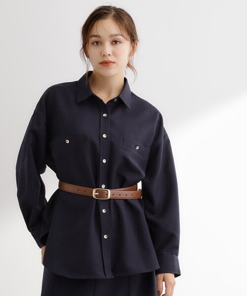 grove(グローブ)の「【カセット服/選べる着丈】洗濯機で洗えるオーバーシャツ(シャツ/ブラウス・レディース・ブラウン系その他/ライトベージュ/ネイビー系5・02/14/12/04)」の16枚目の写真