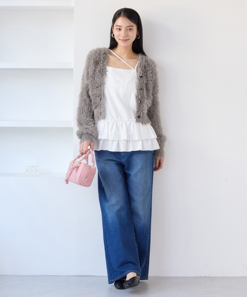 VIS（ビス）の「ラビットライクVネックカーディガン/イージーケア・WEB限定カラー（カーディガン/ボレロ・レディース・グレー系その他/オフホワイト/サックスブルー/ピンク/チャコールグレー・FREE）」の10枚目の写真