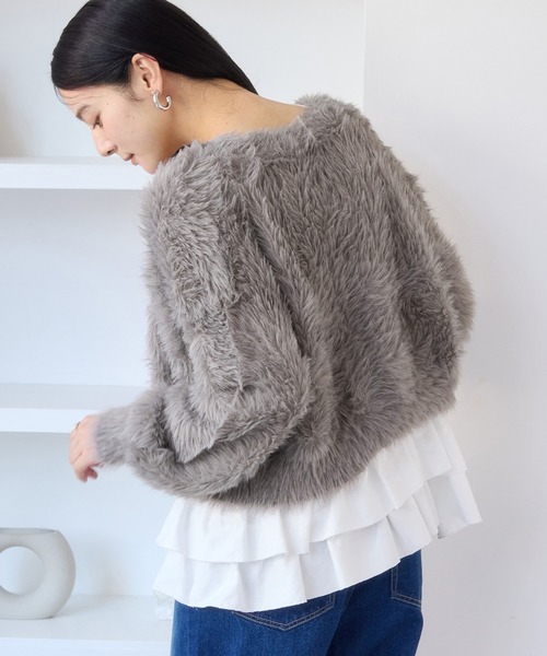 VIS（ビス）の「ラビットライクVネックカーディガン/イージーケア・WEB限定カラー（カーディガン/ボレロ・レディース・グレー系その他/オフホワイト/サックスブルー/ピンク/チャコールグレー・FREE）」の9枚目の写真