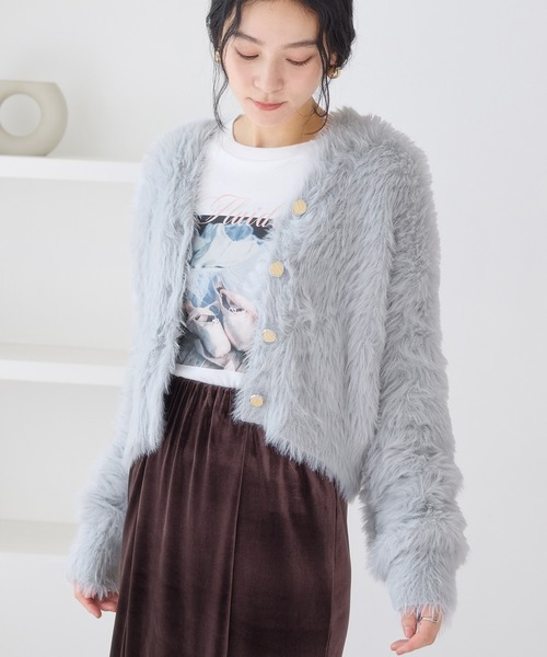 VIS（ビス）の「ラビットライクVネックカーディガン/イージーケア・WEB限定カラー（カーディガン/ボレロ・レディース・グレー系その他/オフホワイト/サックスブルー/ピンク/チャコールグレー・FREE）」の16枚目の写真