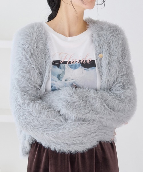 VIS（ビス）の「ラビットライクVネックカーディガン/イージーケア・WEB限定カラー（カーディガン/ボレロ・レディース・グレー系その他/オフホワイト/サックスブルー/ピンク/チャコールグレー・FREE）」の18枚目の写真